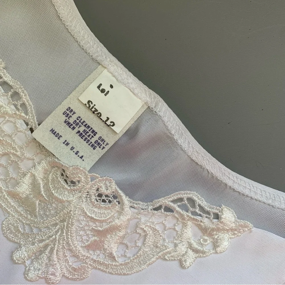 Vintage Crochet Lace Pleated Drop Waist Vintage Slip Dress White 12 USA 1940’s - Picture 4 of 7